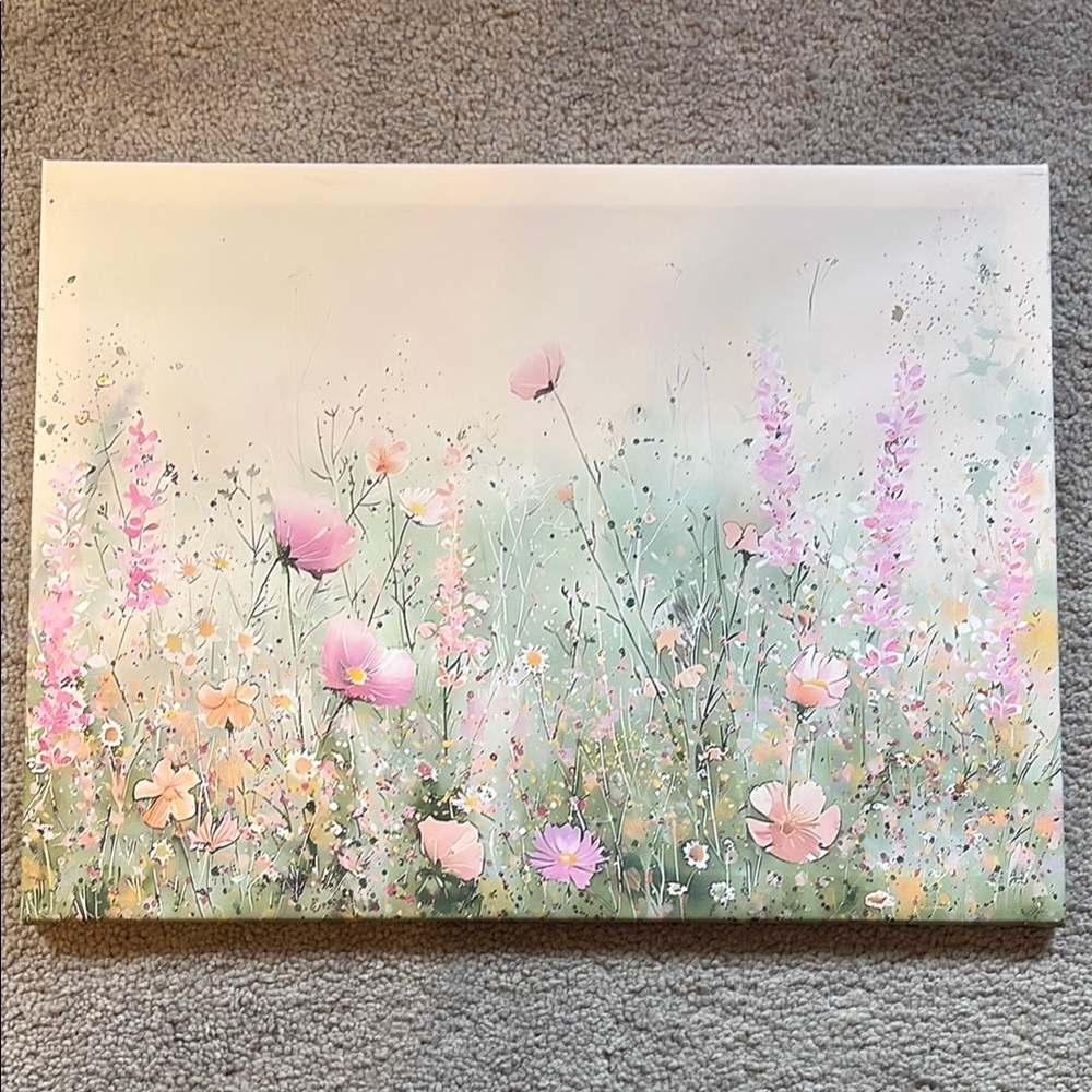 Floral Canvas Art with Pink and Green Hues